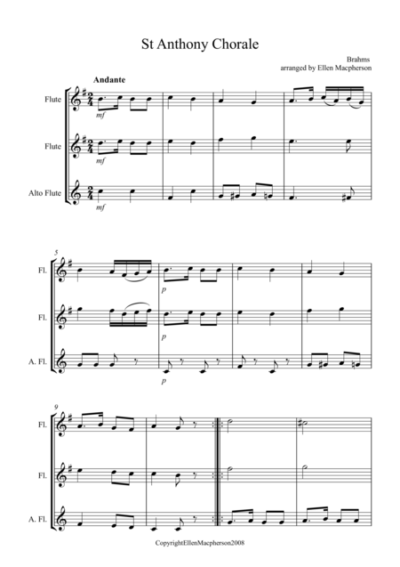 St Anthony Chorale For Beginner Flute Trio Sheet Music