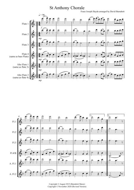 Free Sheet Music St Anthony Chorale For Flute Quartet