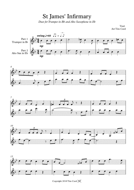 St James Infirmary Duet For Trumpet And Alto Saxophone Sheet Music