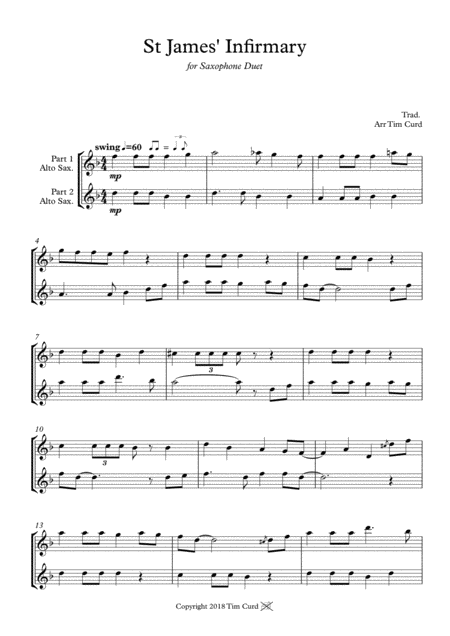 St James Infirmary Saxophone Duet Sheet Music