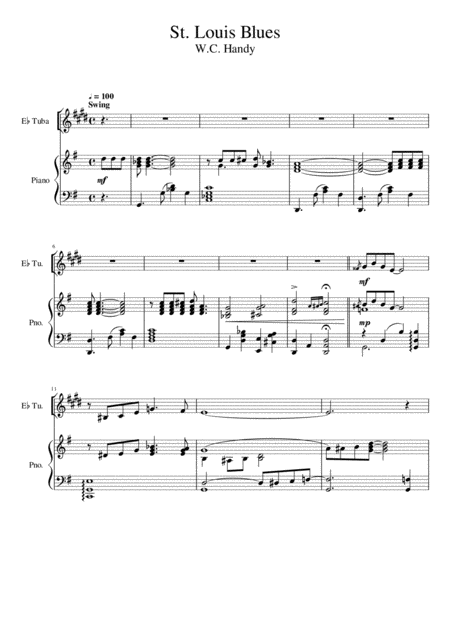 St Louis Blues Eb Tuba Treble Clef Solo Sheet Music