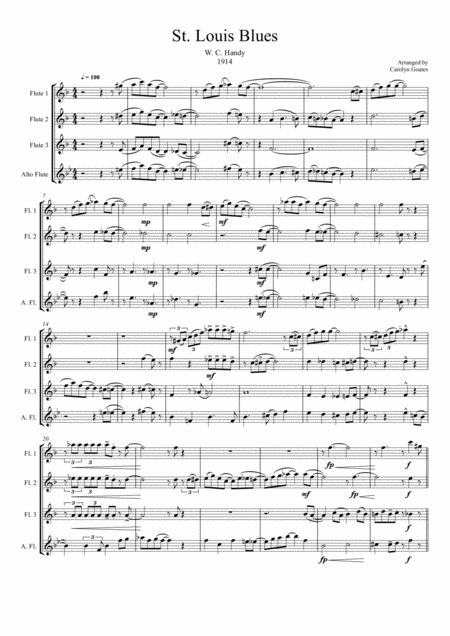 St Louis Blues Handy For Flute Choir In 4 Parts Sheet Music