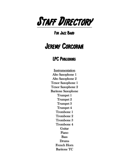 Staff Directory For Jazz Band Sheet Music