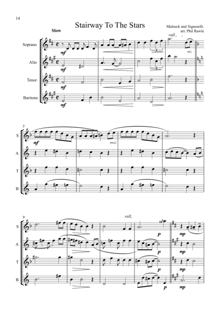 Free Sheet Music Stairway To The Stars Saxophone Quartet