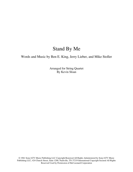 Free Sheet Music Stand By Me Arranged For String Quartet
