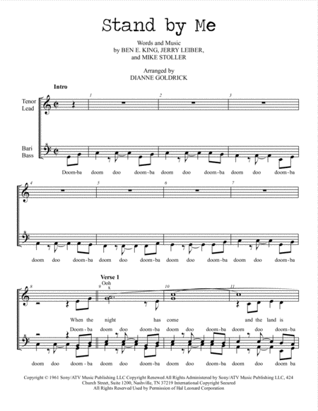 Free Sheet Music Stand By Me Womens Barbershop Choral Pricing