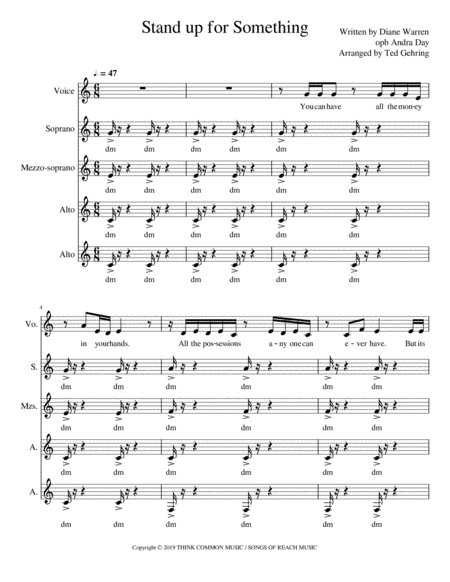 Free Sheet Music Stand Up For Something Ssaa