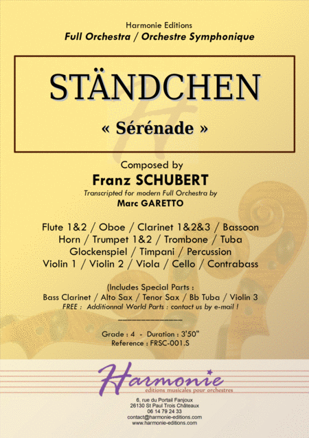 Free Sheet Music Standchen Serenade By Franz Schubert Full Orchestra Arrangement By Marc Garetto