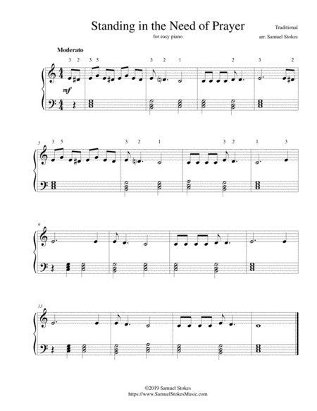 Free Sheet Music Standing In The Need Of Prayer For Easy Piano