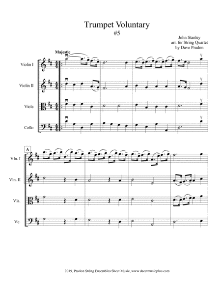Free Sheet Music Stanley Trumpet Voluntary 5 For String Quartet