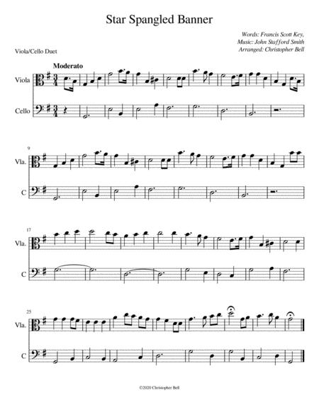 Star Spangled Banner Easy Viola Cello Duet Sheet Music