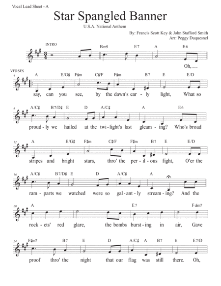 Star Spangled Banner Key Of A Sheet Music