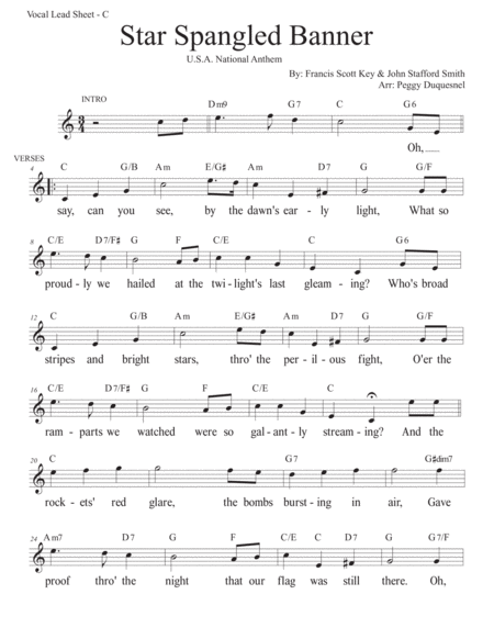 Free Sheet Music Star Spangled Banner Key Of C