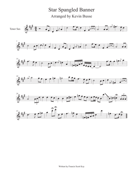 Star Spangled Banner Solo By Kevin Busse For Tenor Sax Sheet Music