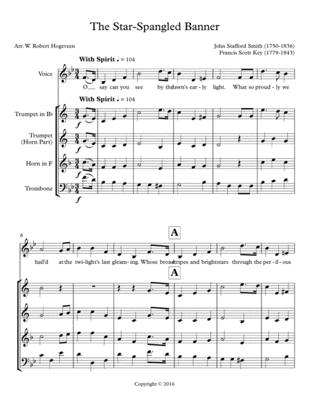 Free Sheet Music Star Spangled Banner The