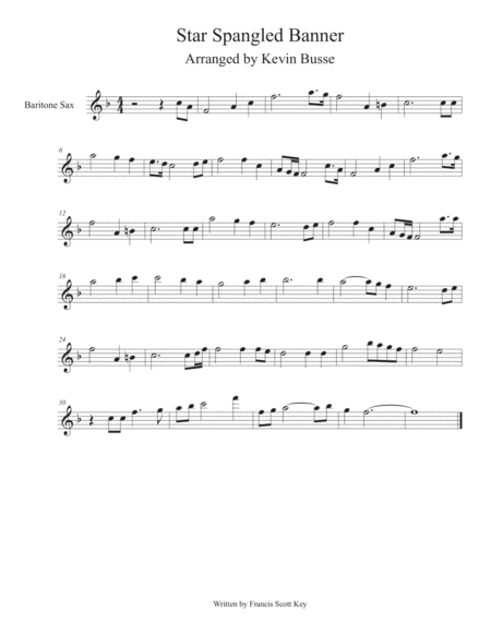 Free Sheet Music Star Spangled Banner Whitney Houston Version Bari Sax
