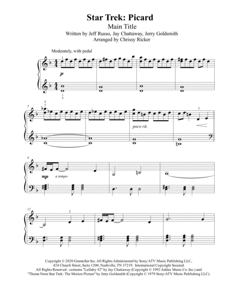 Star Trek Picard Main Title Easy Piano Sheet Music