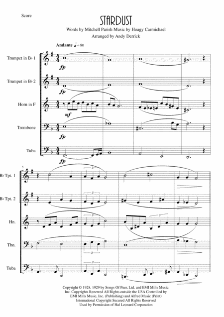 Stardust For Brass Quintet Sheet Music