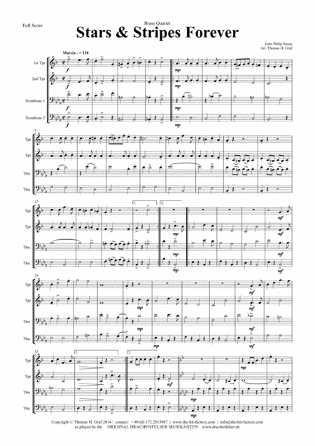 Stars And Stripes Forever Sousa Brass Quartet H Arrangement Thomas H Graf Sheet Music