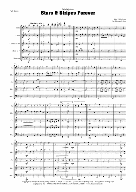 Stars And Stripes Forever Sousa Wind Quintet Sheet Music