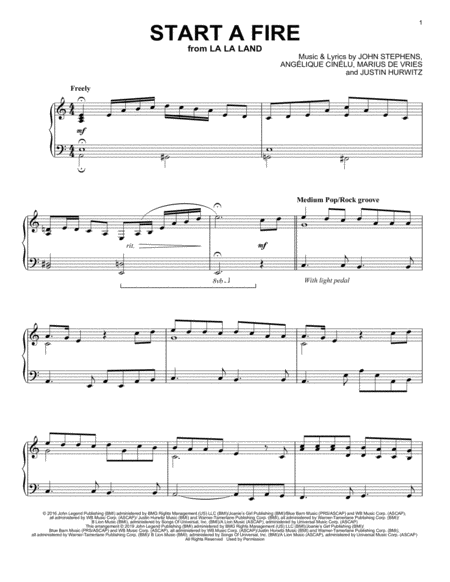 Start A Fire From La La Land Sheet Music