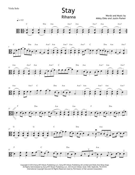 Free Sheet Music Stay By Rihanna For Solo Viola