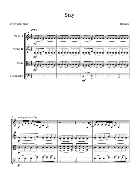 Stay For String Quartet Sheet Music