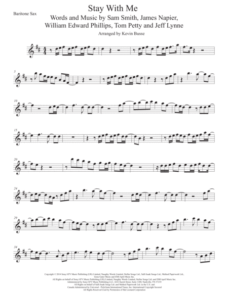 Stay With Me Bari Sax Sheet Music