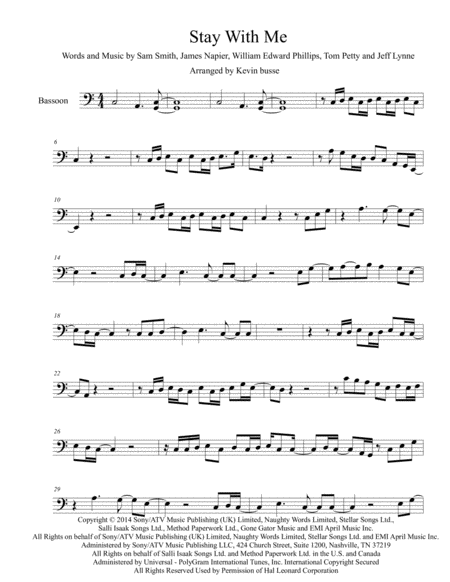 Stay With Me Original Key Bassoon Sheet Music