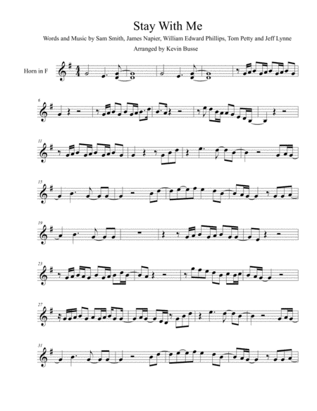 Free Sheet Music Stay With Me Original Key Horn In F