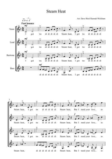 Steam Heat Female Barbershop Sheet Music