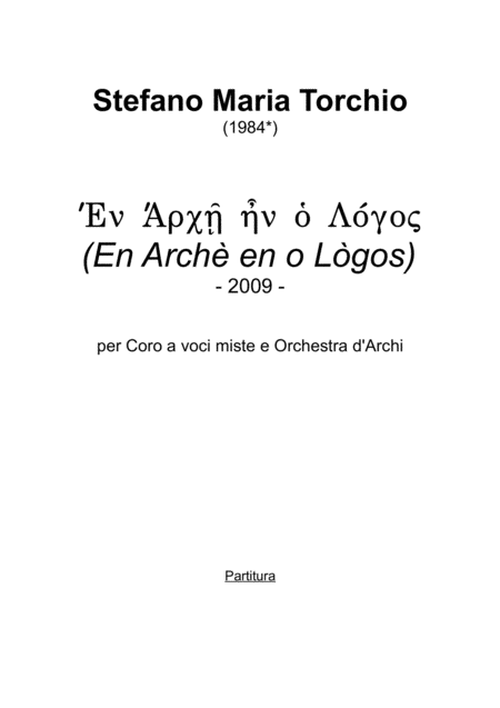 Stefano Maria Torchio En Arche En O Logos Full Score Sheet Music