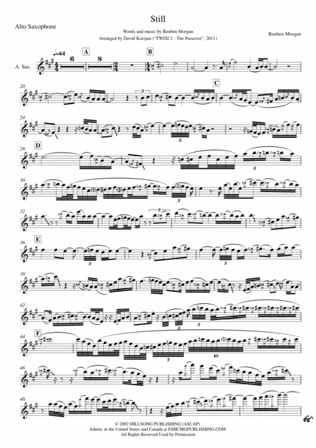 Still Alto Saxophone Instrumental Sheet Music