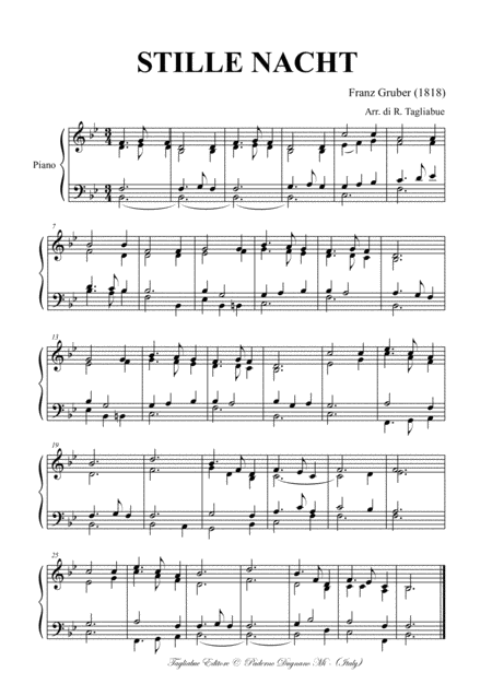 Stille Nacht Gruber Arr For Easy Piano Sheet Music