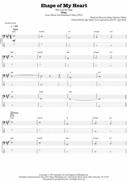 Sting Shape Of My Heart Complete And Accurate Bass Transcription Whit Tab Sheet Music