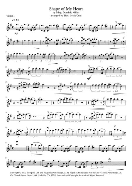 Sting Shape Of My Heart For String Quartet Sheet Music