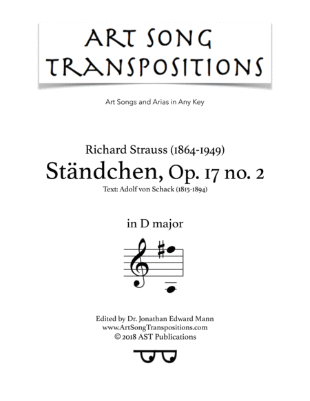 Stndchen Op 17 No 2 D Major Sheet Music