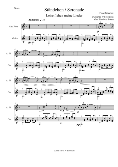 Free Sheet Music Stndchen Serenade For Alto Flute And Guitar After Theobald Bhm