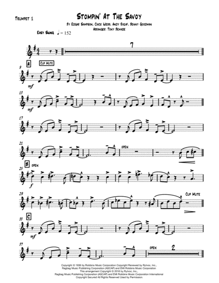 Free Sheet Music Stompin At The Savoy Brass Quintet