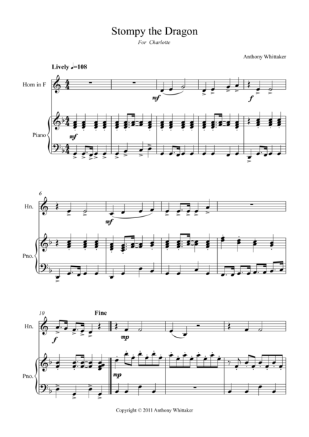 Free Sheet Music Stompy The Dragon