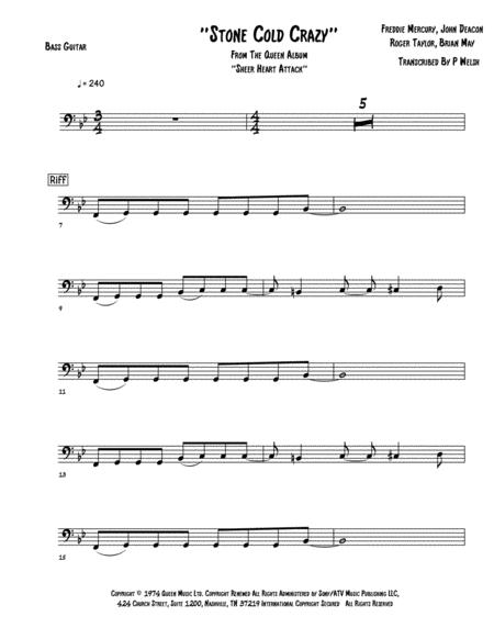 Free Sheet Music Stone Cold Crazy Bass Guitar Tab