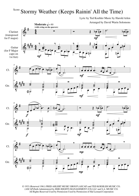 Stormy Weather For Clarinet And Guitar Sheet Music