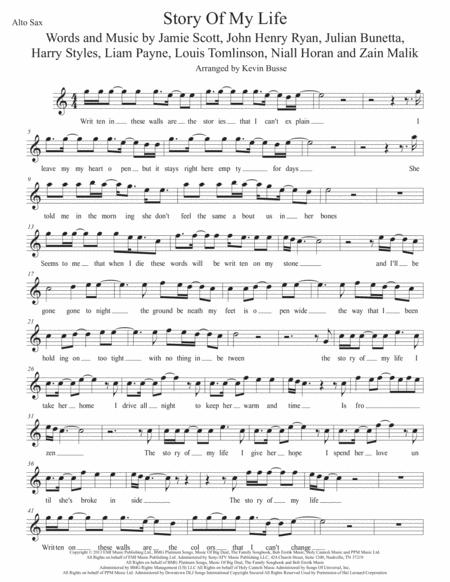 Story Of My Life Easy Key Of C Alto Sax Sheet Music