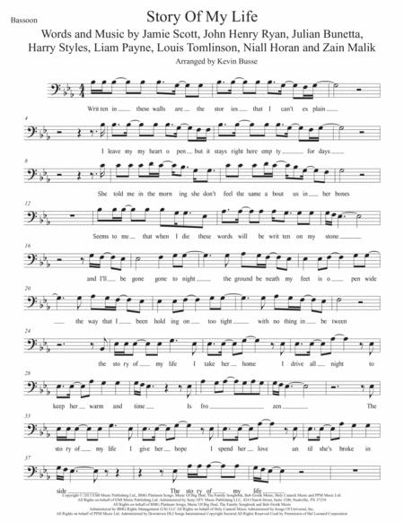 Free Sheet Music Story Of My Life Original Key Bassoon