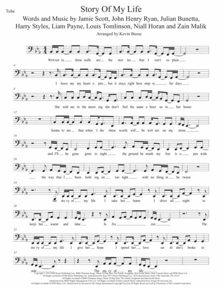 Story Of My Life Original Key Tuba Sheet Music