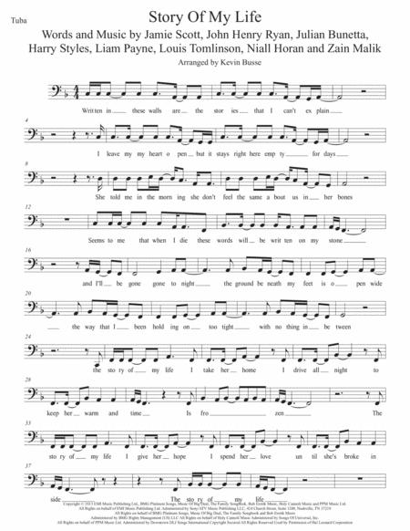 Free Sheet Music Story Of My Life W Lyrics Tuba