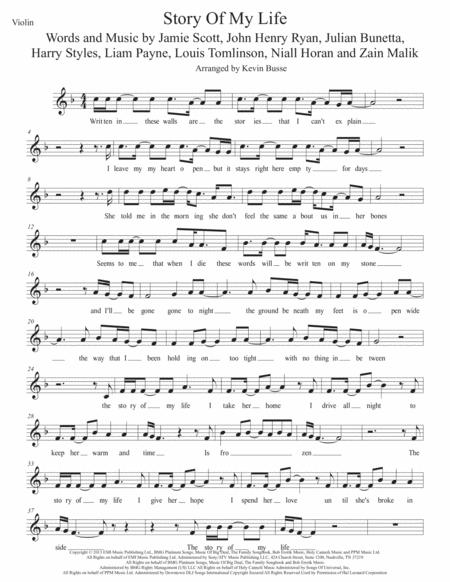 Story Of My Life W Lyrics Violin Sheet Music