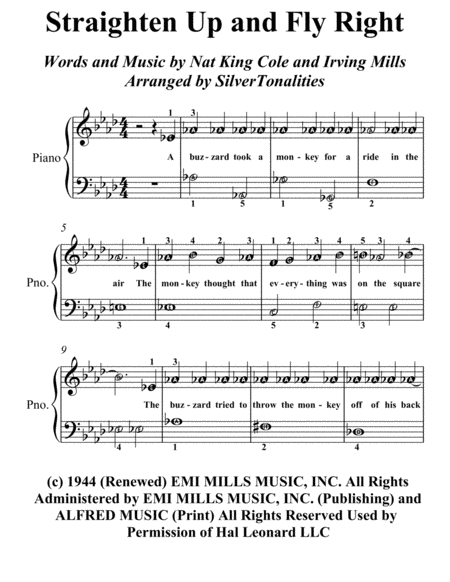 Free Sheet Music Straighten Up And Fly Right Easy Piano Sheet Music