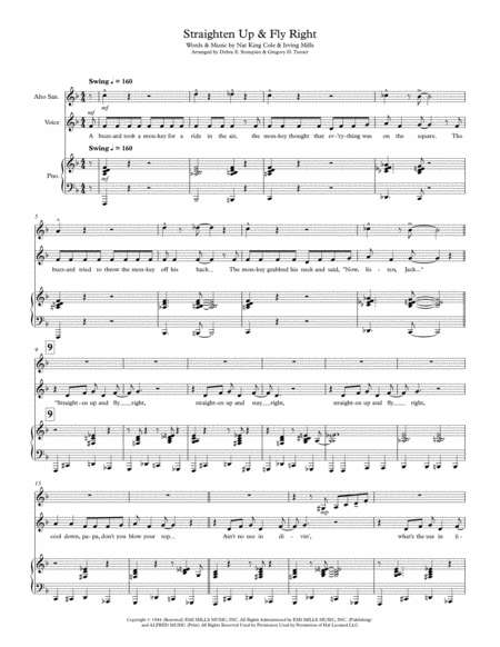 Straighten Up And Fly Right For Vocal Solo With Alto Sax And Piano Accompaniment Nat King Cole Sheet Music