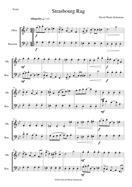 Free Sheet Music Strasbourg Rag For Oboe And Bassoon